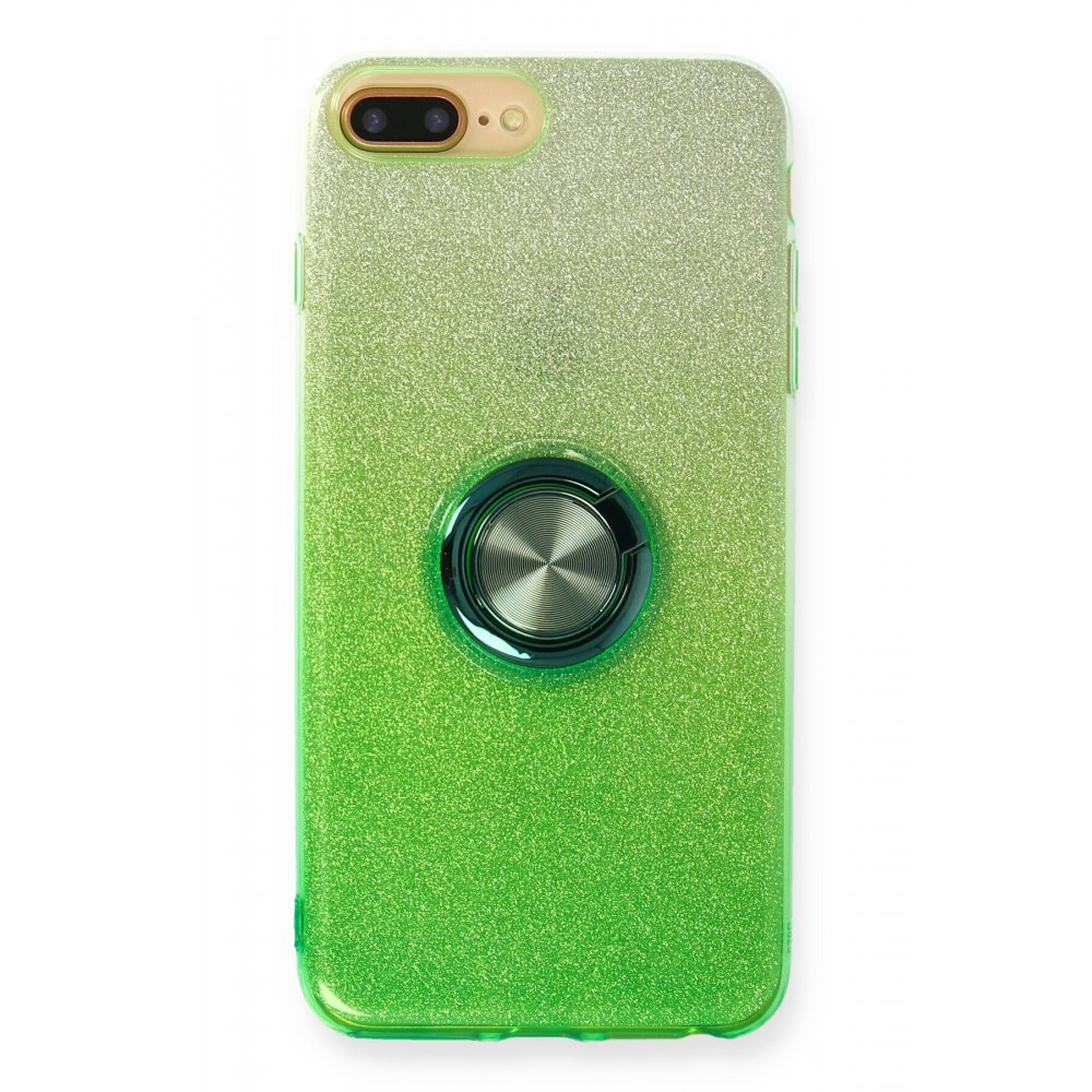  iPhone 7 Plus Kılıf Simli Yüzüklü Silikon - Yeşil