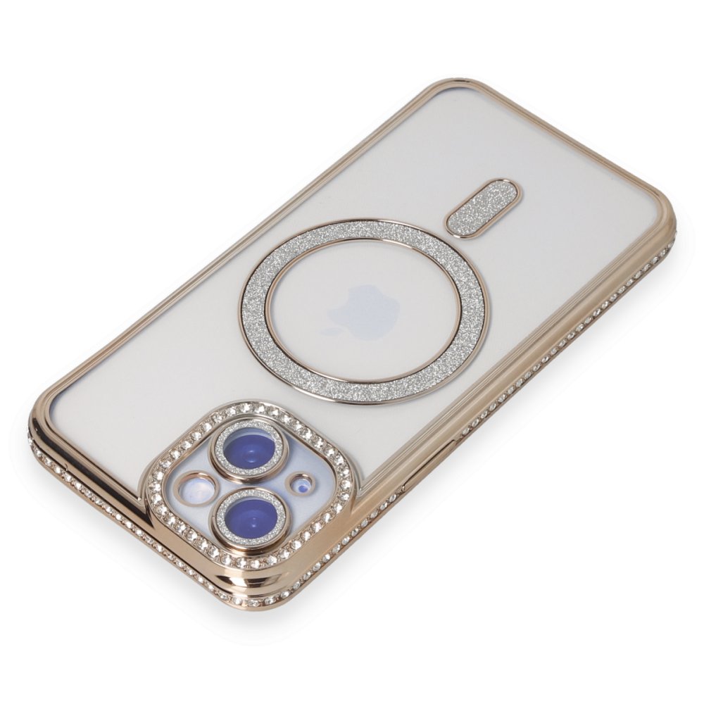 iPhone 15 Kılıf Joke Simli Magneticsafe Kılıf - Gold  iPhone 15 Kılıf Joke Simli Magneticsafe Kılıf - Gold