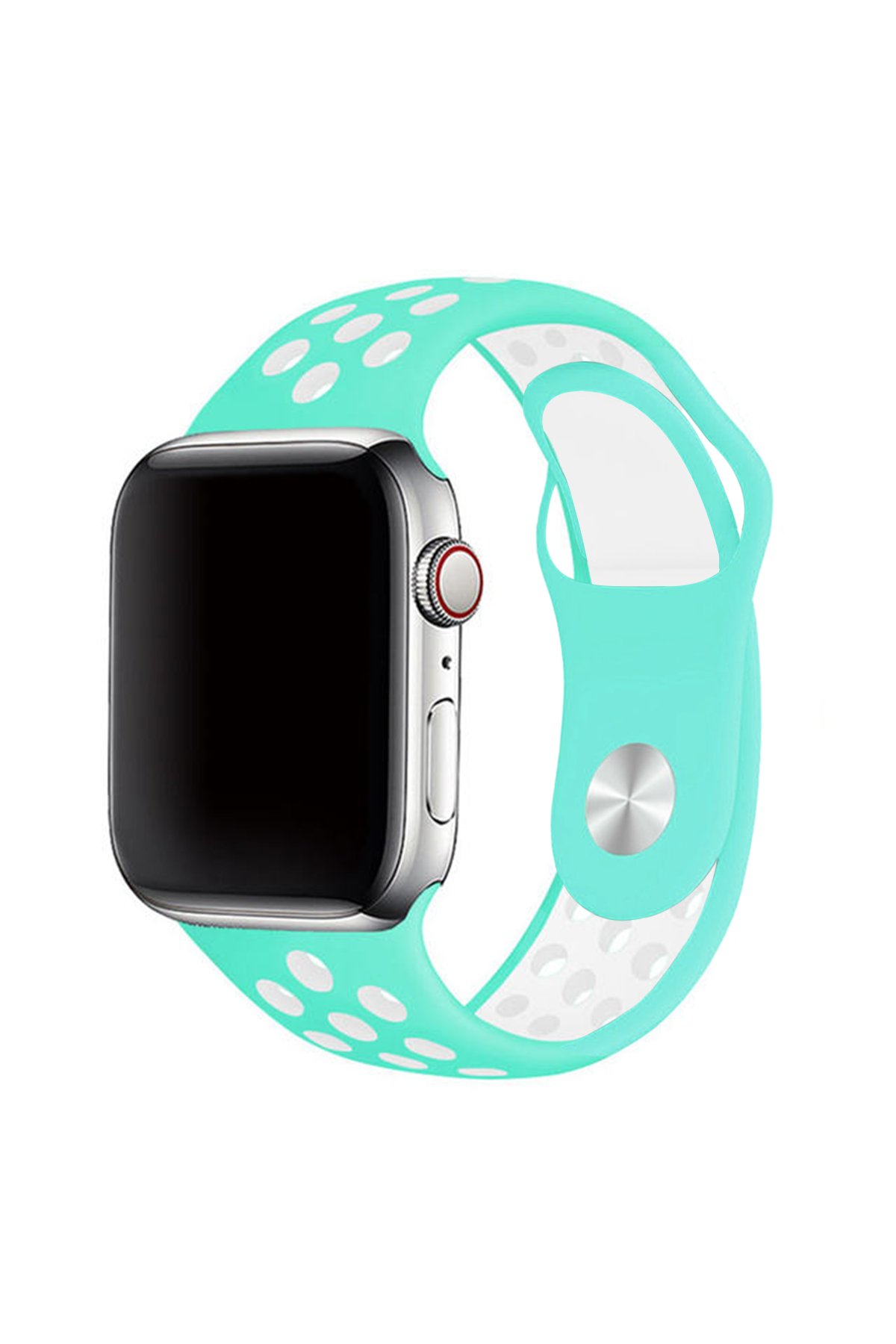 Apple Watch 40mm Spor Delikli Kordon - Turkuaz-Beyaz