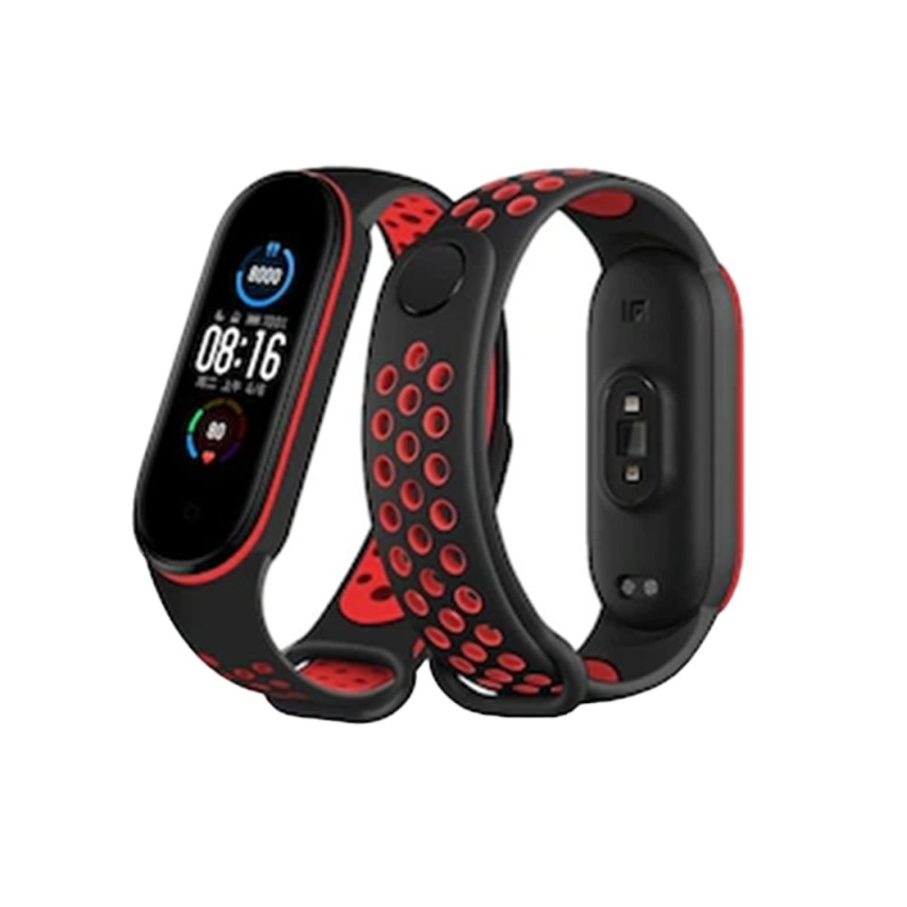  Xiaomi Mi Band 3 Spor Delikli Kordon - Siyah-Kırmızı