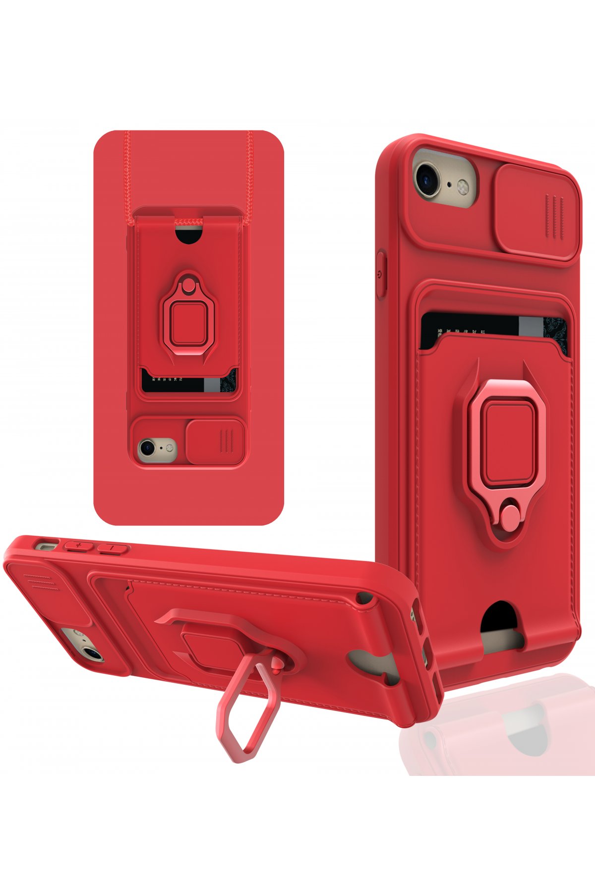  iPhone 7 Kılıf Zuma Kartvizitli Yüzüklü Silikon - Kırmızı