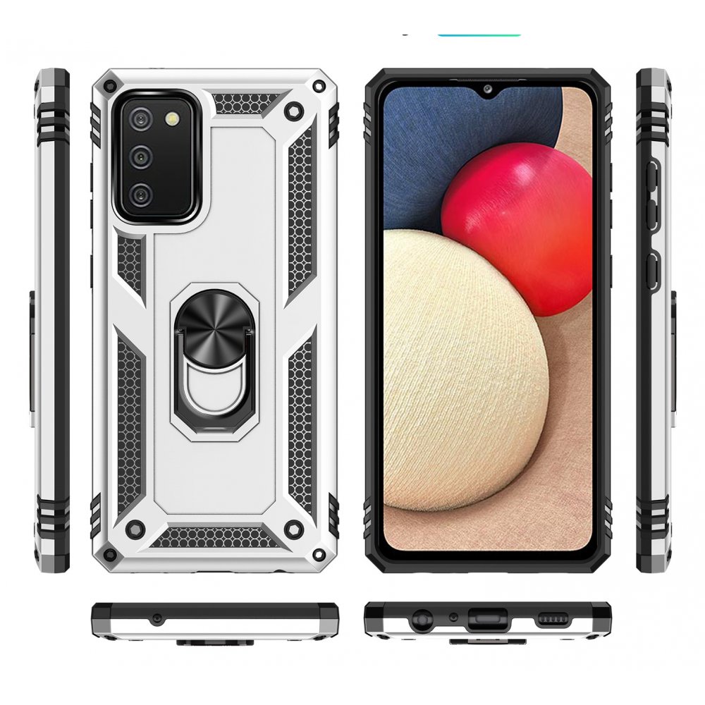  Samsung Galaxy A03S Kılıf Sofya Yüzüklü Silikon Kapak - Gümüş