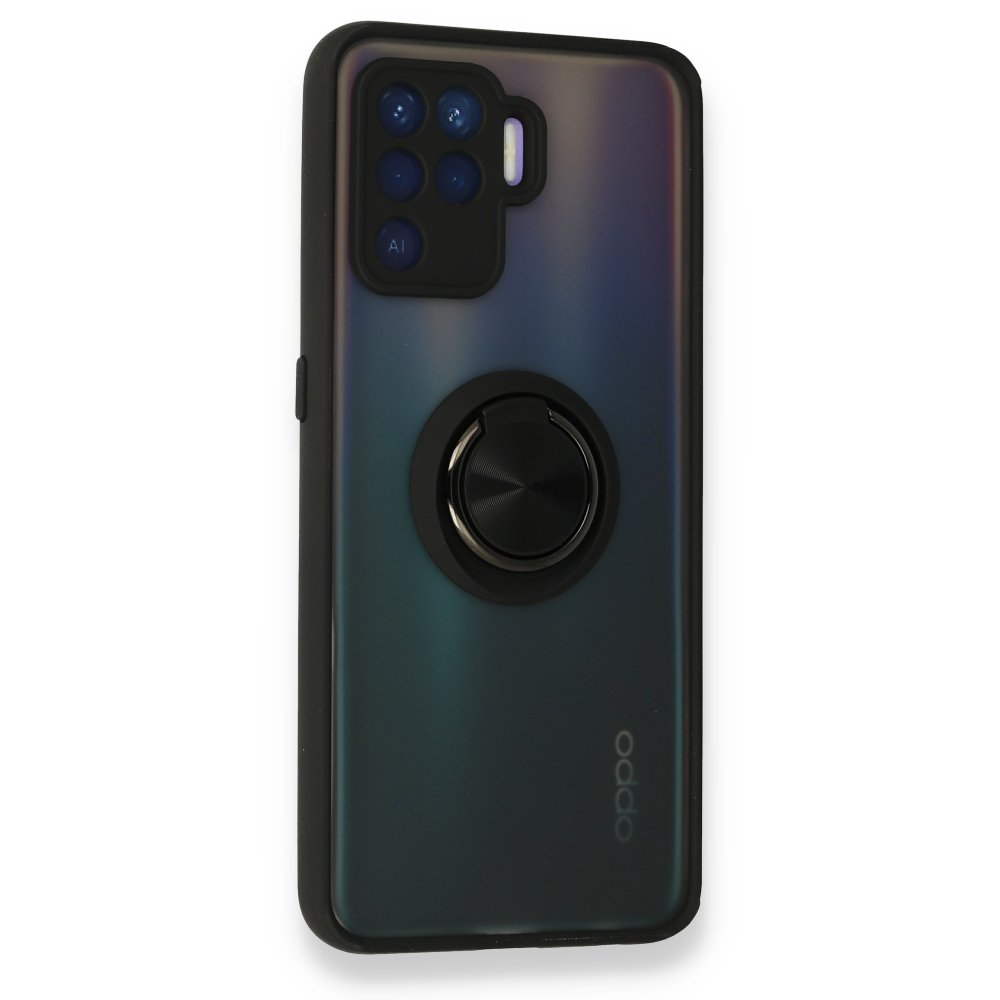  Oppo Reno 5 Lite Kılıf Montreal Yüzüklü Silikon Kapak - Siyah