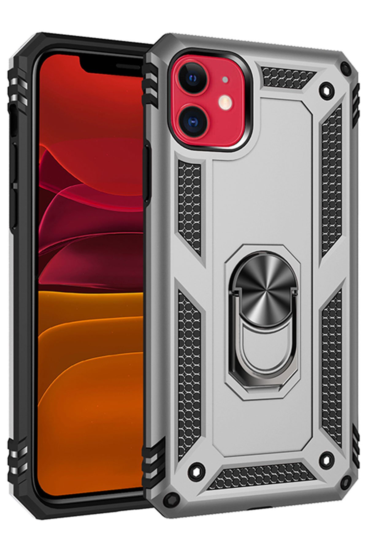  iPhone 11 Kılıf Sofya Yüzüklü Silikon Kapak - Gümüş