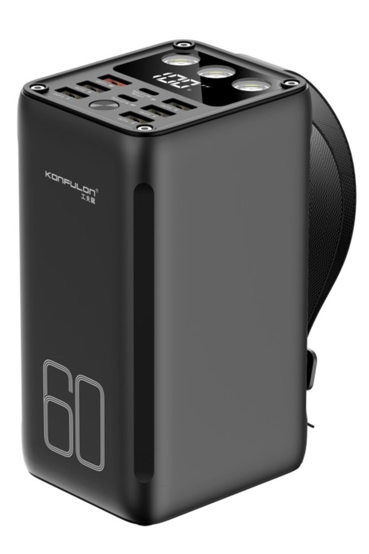 Konfulon A28Q 60.000 mAh 1 Adet 22.5W Usb / 1 Adet 20W Type-C ve 5 Adet 15W Usb Çıkışlı PD Powerbank - Siyah