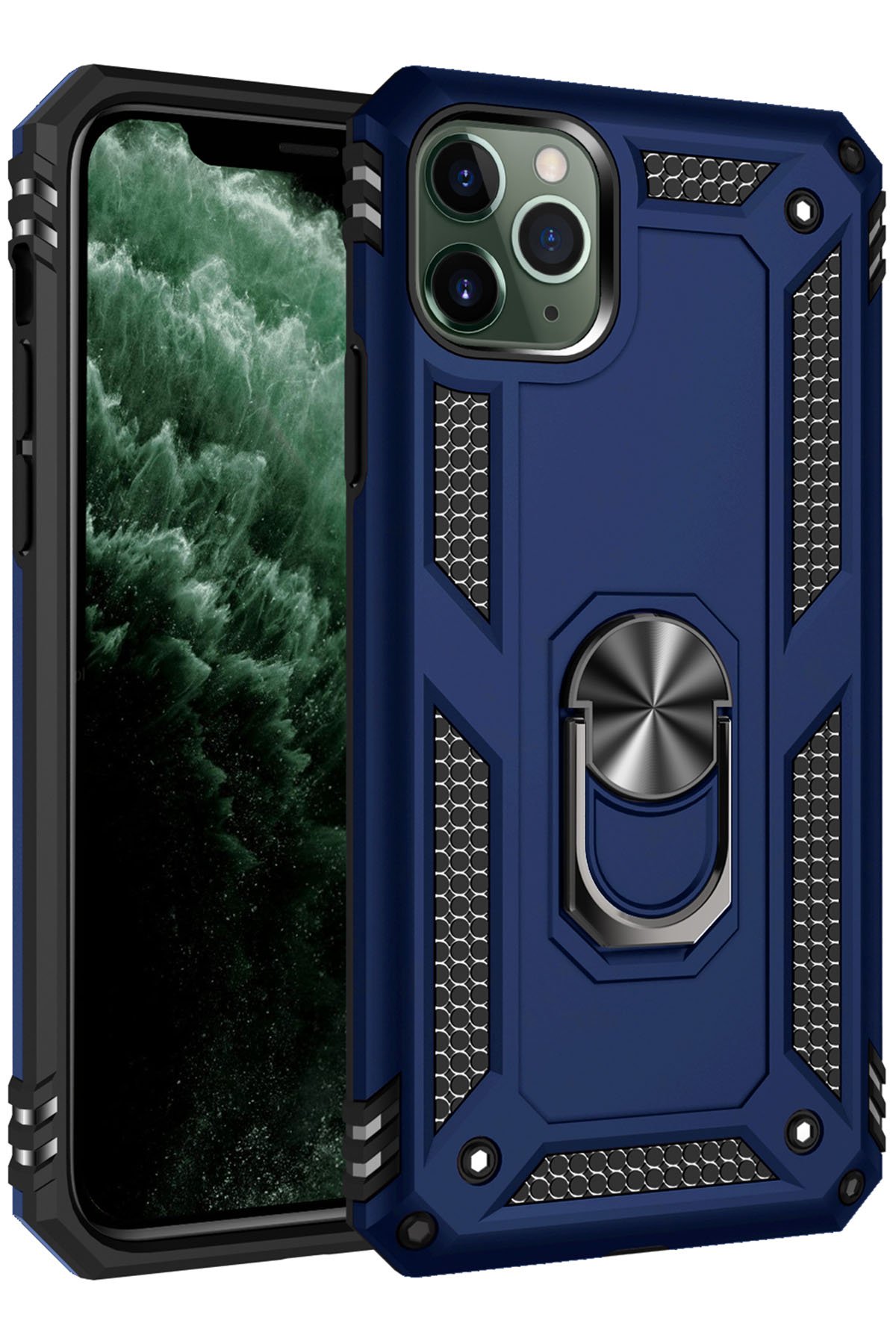  iPhone 11 Pro Kılıf Sofya Yüzüklü Silikon Kapak - Lacivert