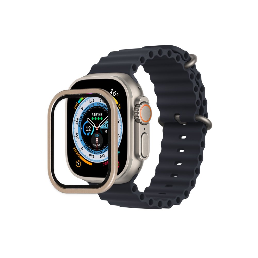  Apple Watch Ultra 49mm Alüminyum Kasa Cam Ekran Koruyucu - Gold