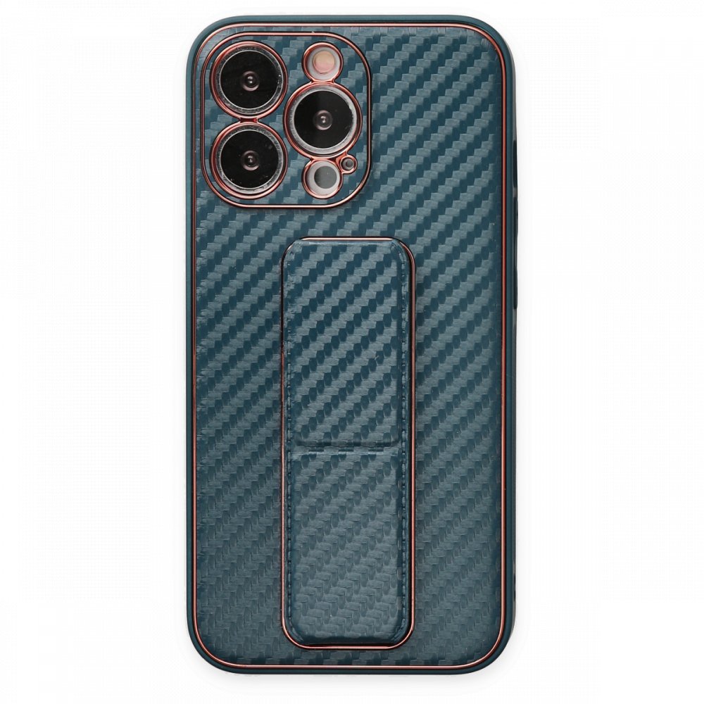 iPhone 13 Pro Kılıf Coco Karbon Standlı Kapak - Lacivert  iPhone 13 Pro Kılıf Coco Karbon Standlı Kapak - Lacivert