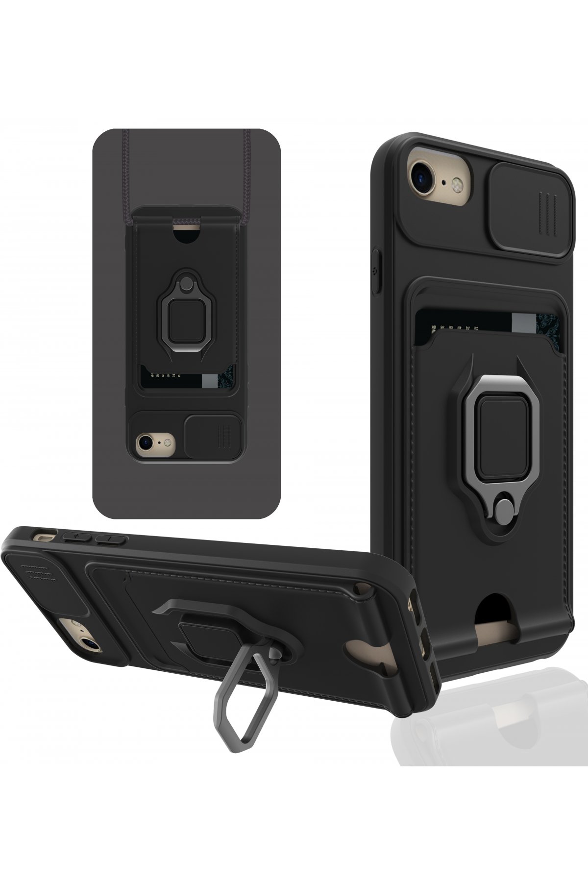  iPhone 7 Kılıf Zuma Kartvizitli Yüzüklü Silikon - Siyah