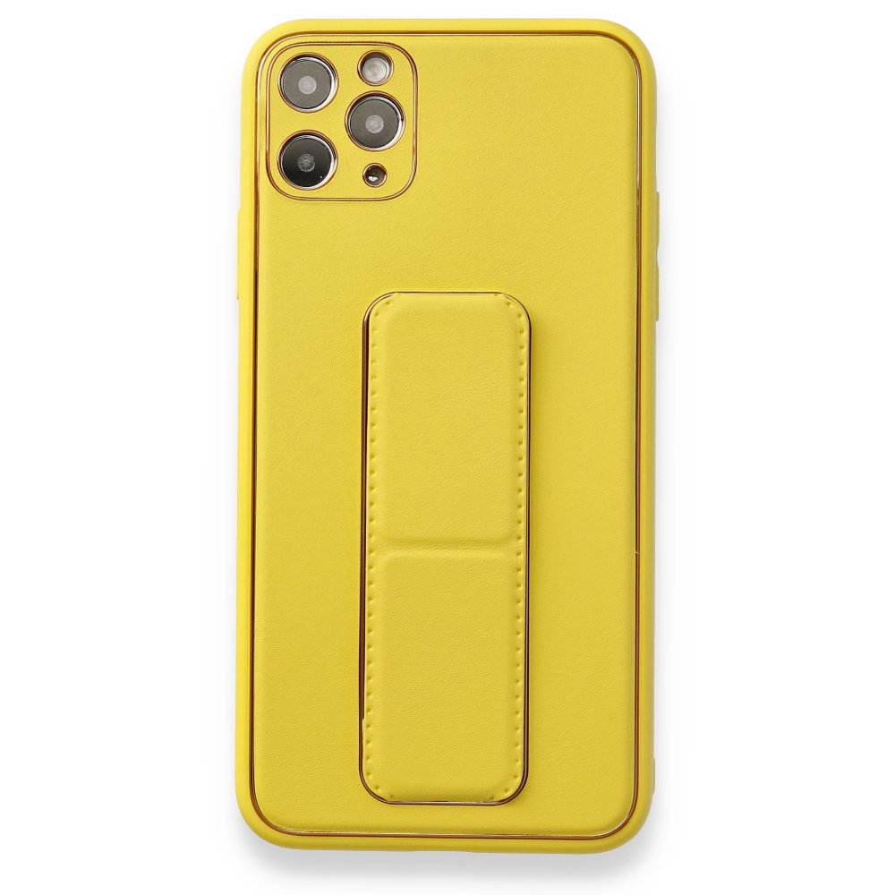 iPhone 11 Pro Max Kılıf Coco Deri Standlı Kapak - Sarı iPhone 11 Pro Max Kılıf Coco Deri Standlı Kapak - Sarı