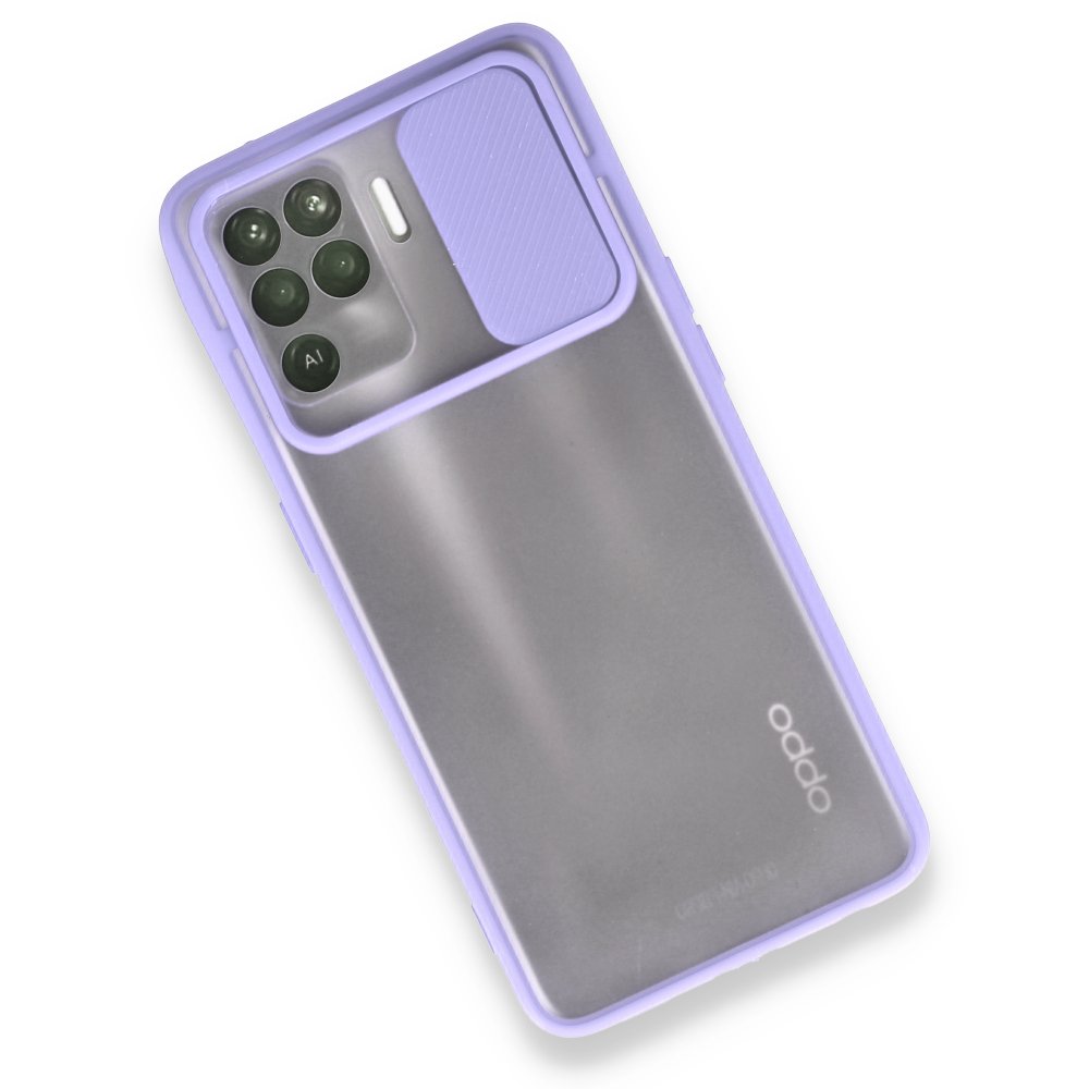  Oppo Reno 5 Lite Kılıf Palm Buzlu Kamera Sürgülü Silikon - Lila