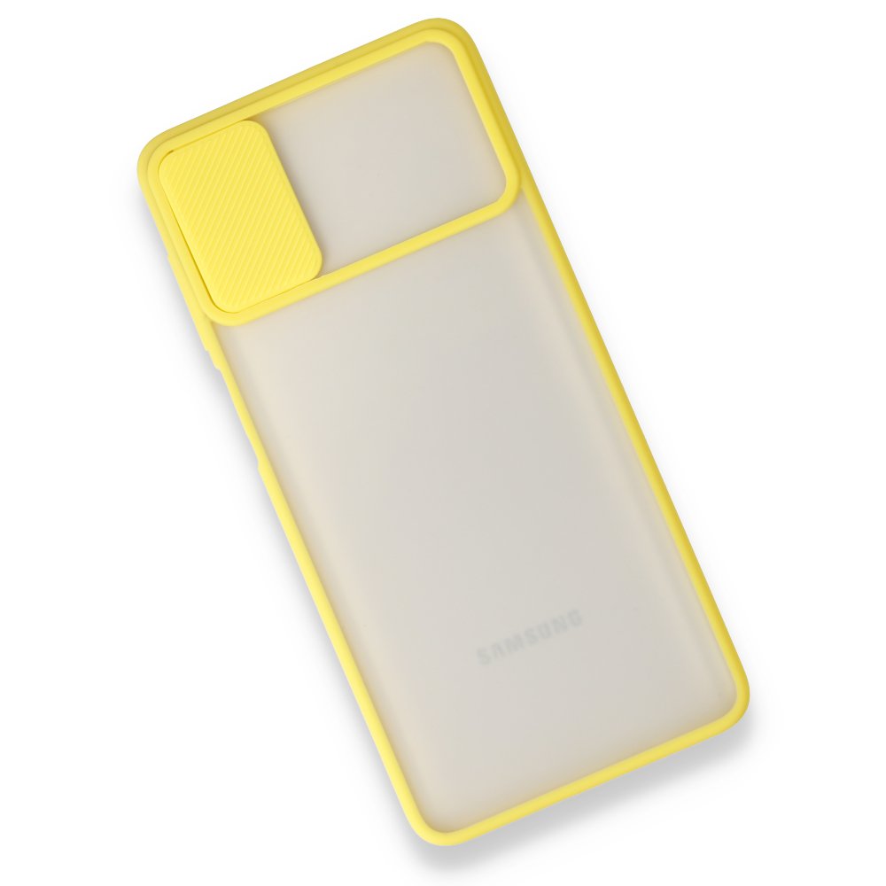 Samsung Galaxy M51 Kılıf Palm Buzlu Kamera Sürgülü Silikon - Sarı
