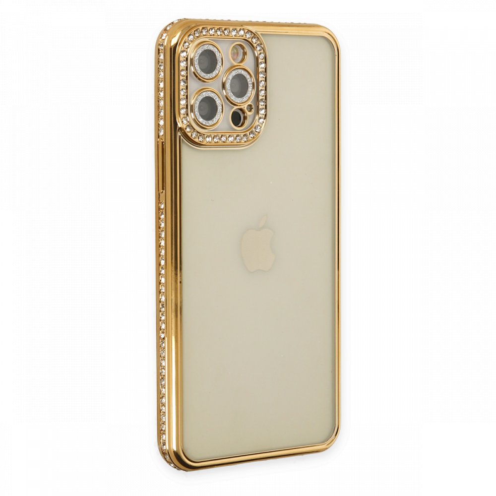  iPhone 12 Pro Kılıf Joke Taşlı Silikon - Gold