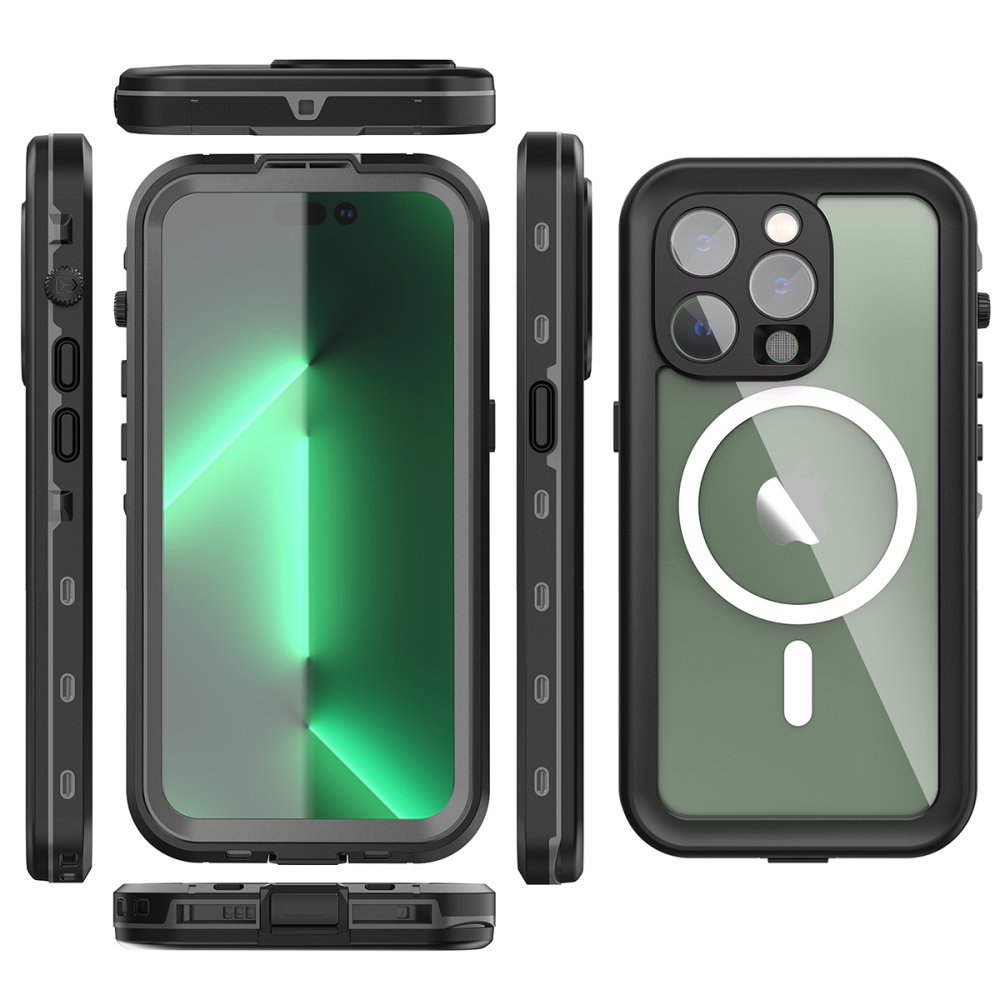  iPhone 14 Pro Kılıf Red Pepper Magneticsafe Su Geçirmez Kılıf - Siyah-Gri