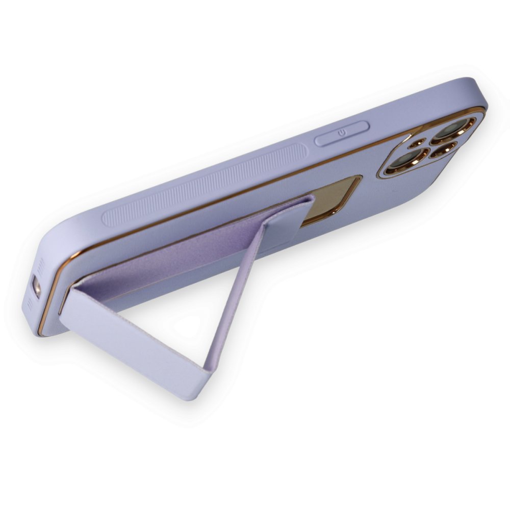  iPhone 14 Plus Kılıf Coco Deri Standlı Kapak - Lila