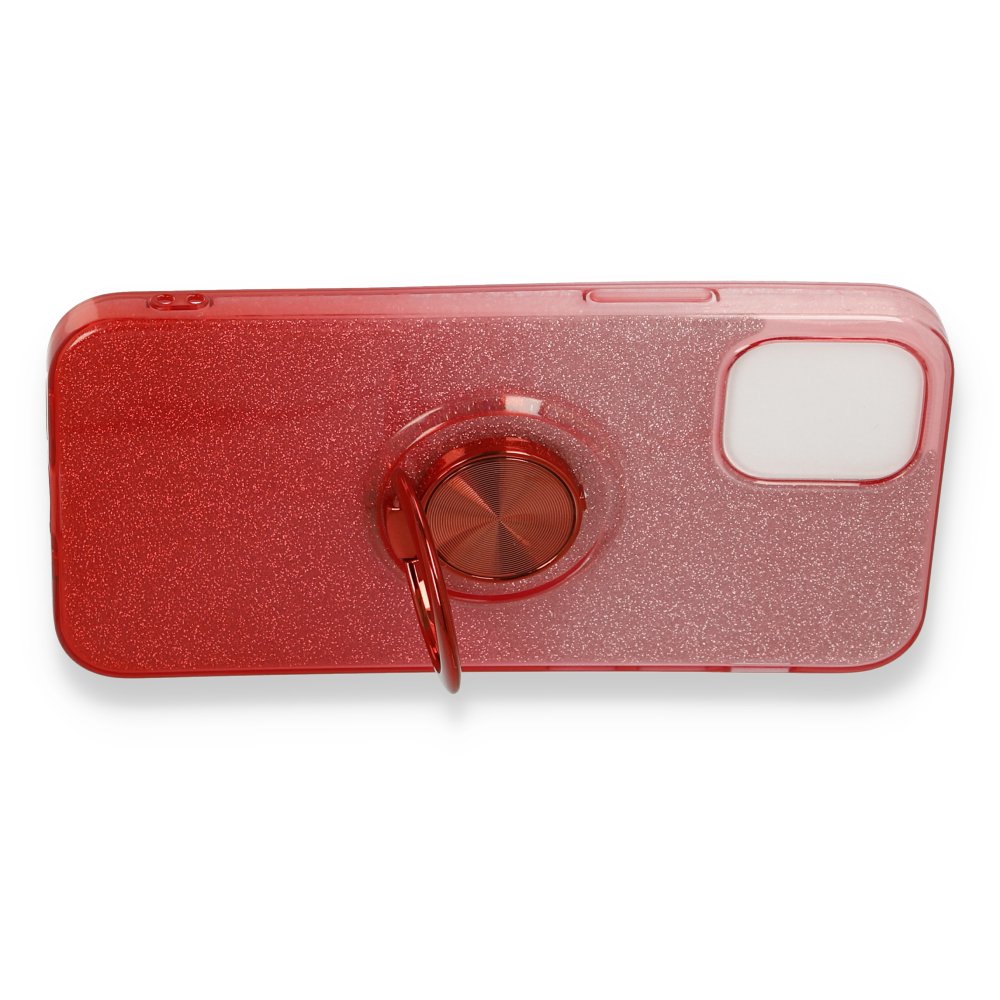 iPhone 12 Mini Kılıf Simli Yüzüklü Silikon - Kırmızı  iPhone 12 Mini Kılıf Simli Yüzüklü Silikon - Kırmızı