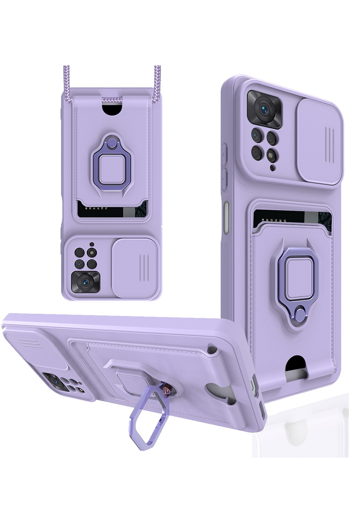 Redmi Note 12 Pro 4G Kılıf Zuma Kartvizitli Yüzüklü Silikon - Lila