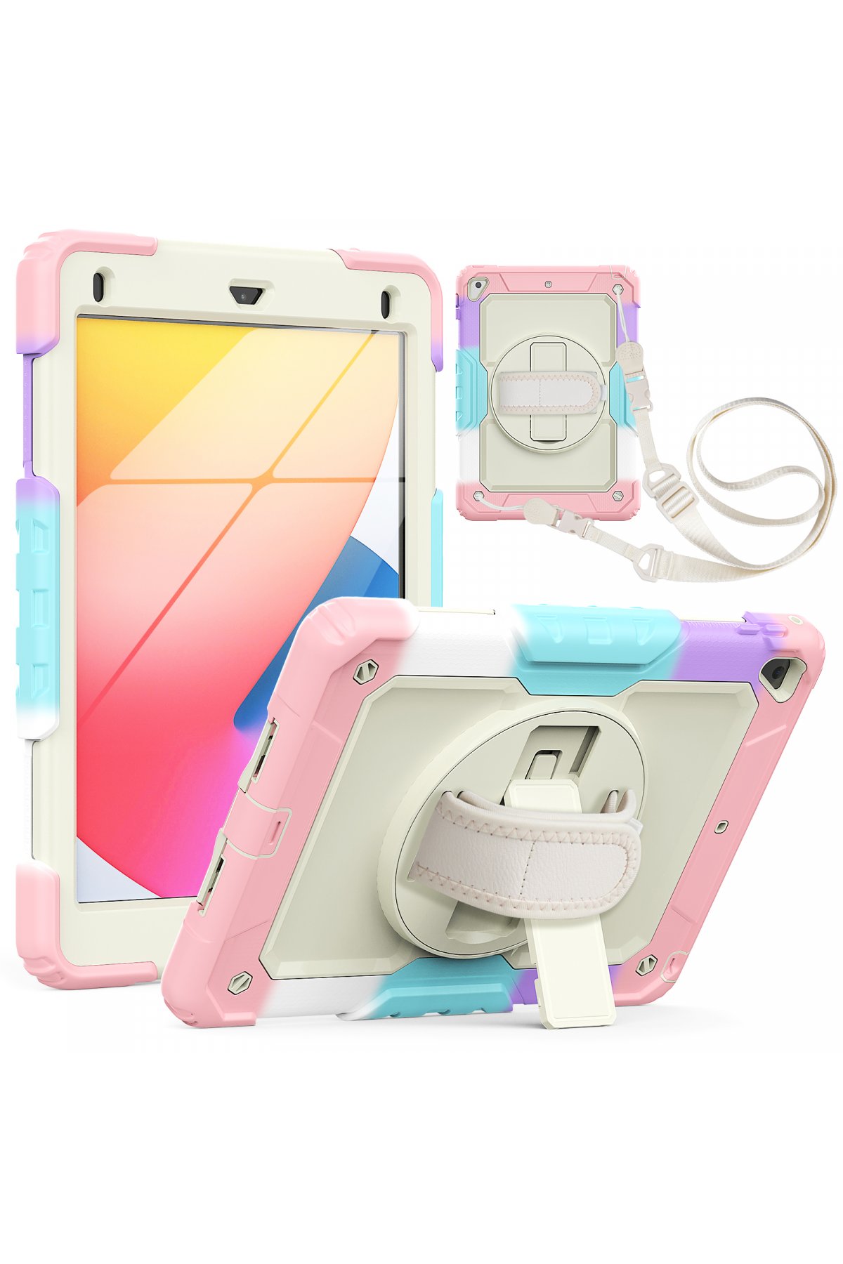  iPad 9.7 (2017) Kılıf Tablet Rainbow Kapak - Pembe