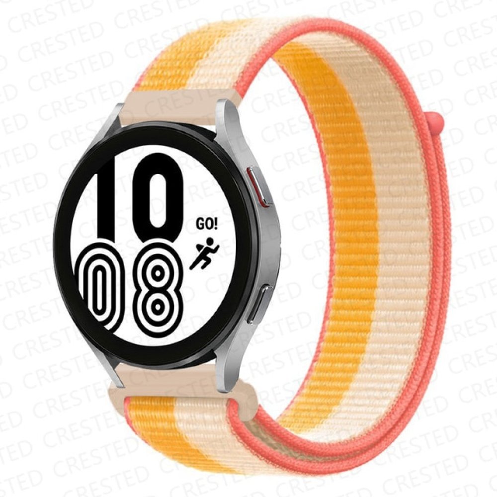  Samsung Galaxy Watch 4 Hasırlı Cırtcırtlı Kordon - Sarı-Beyaz
