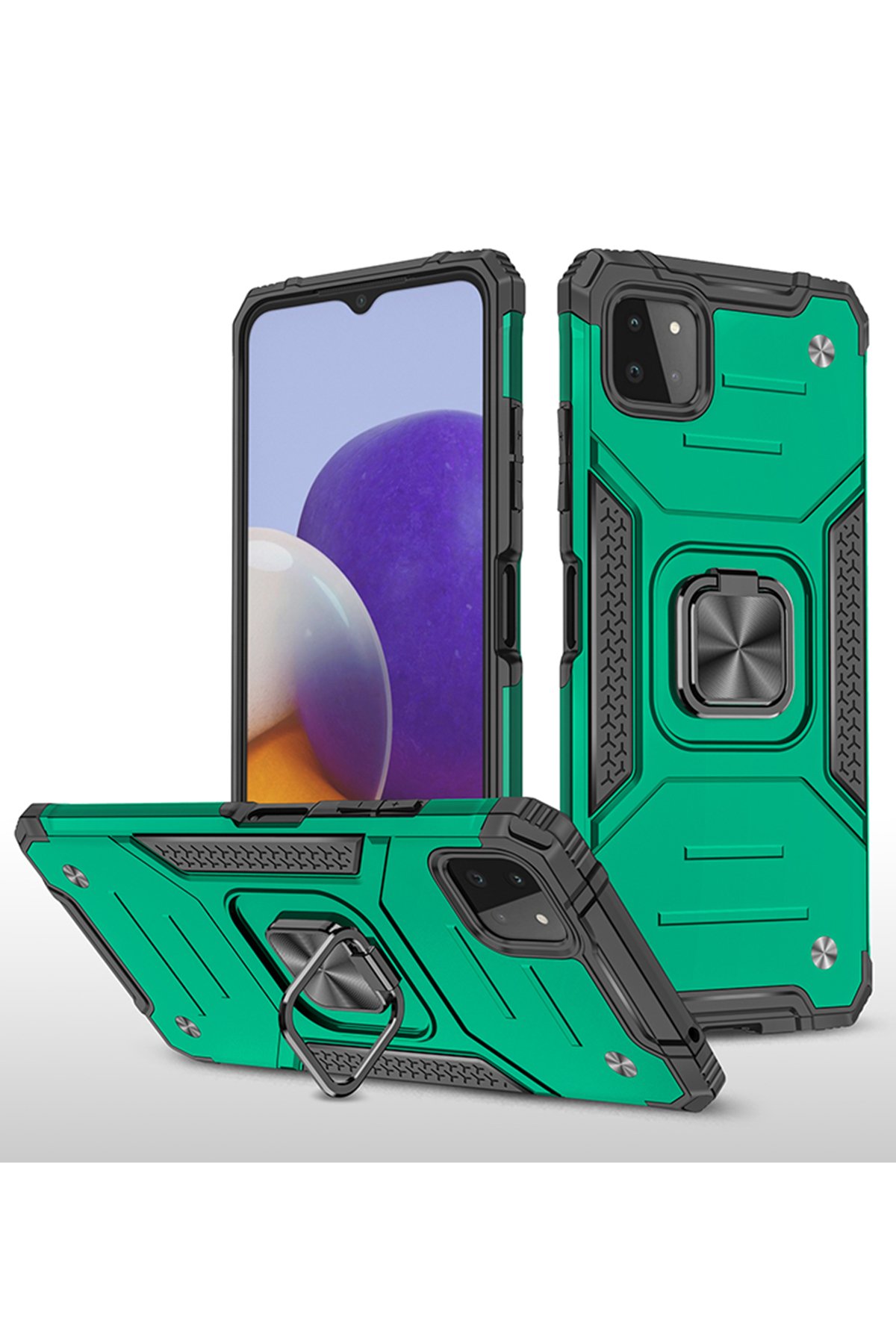  Samsung Galaxy M32 Kılıf Zegna Yüzüklü Silikon Kapak - Koyu Yeşil