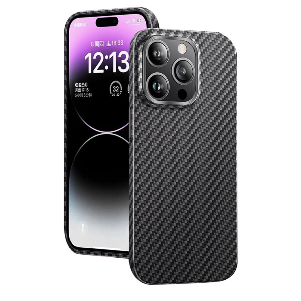  iPhone 14 Pro Kılıf Metalik Karbon Kapak - Siyah