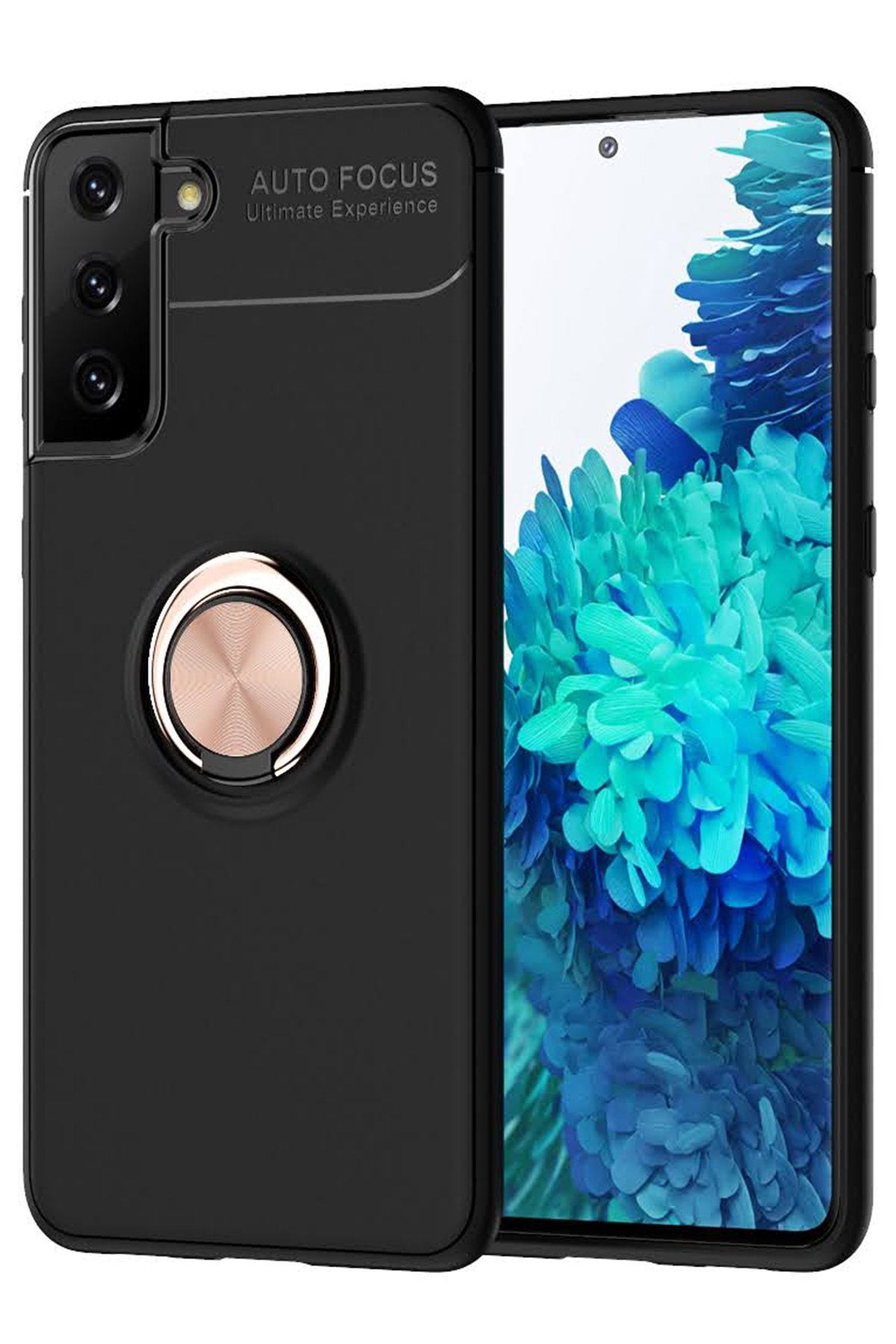  Samsung Galaxy S21 Kılıf Range Yüzüklü Silikon - Siyah-Gold