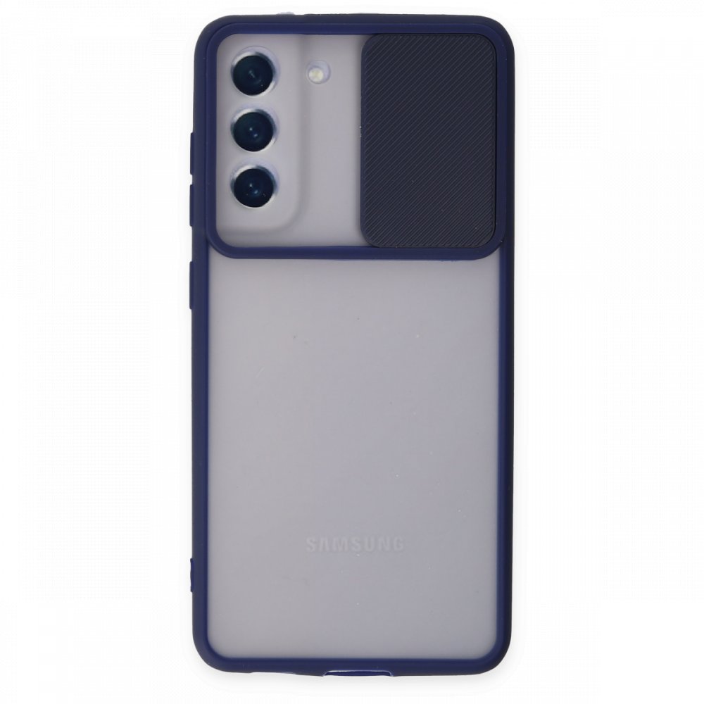  Samsung Galaxy S21 FE Kılıf Palm Buzlu Kamera Sürgülü Silikon - Lacivert