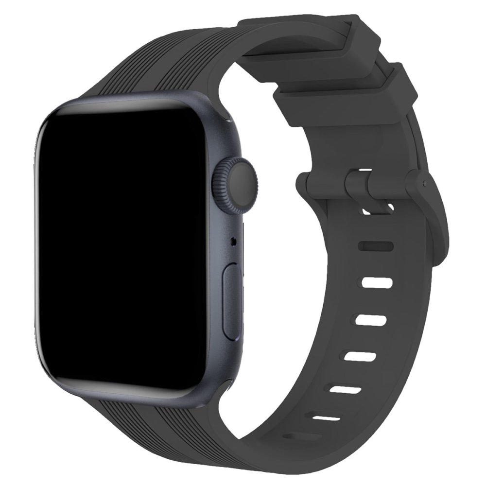  Apple Watch 38mm KR408 Çizgili Silikon Kordon - Koyu Gri