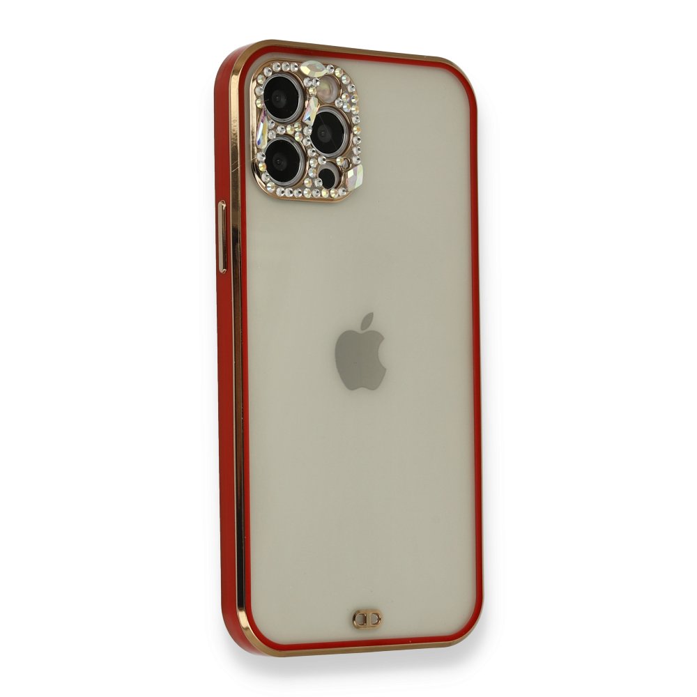  iPhone 12 Pro Kılıf Liva Taşlı Silikon - Kırmızı