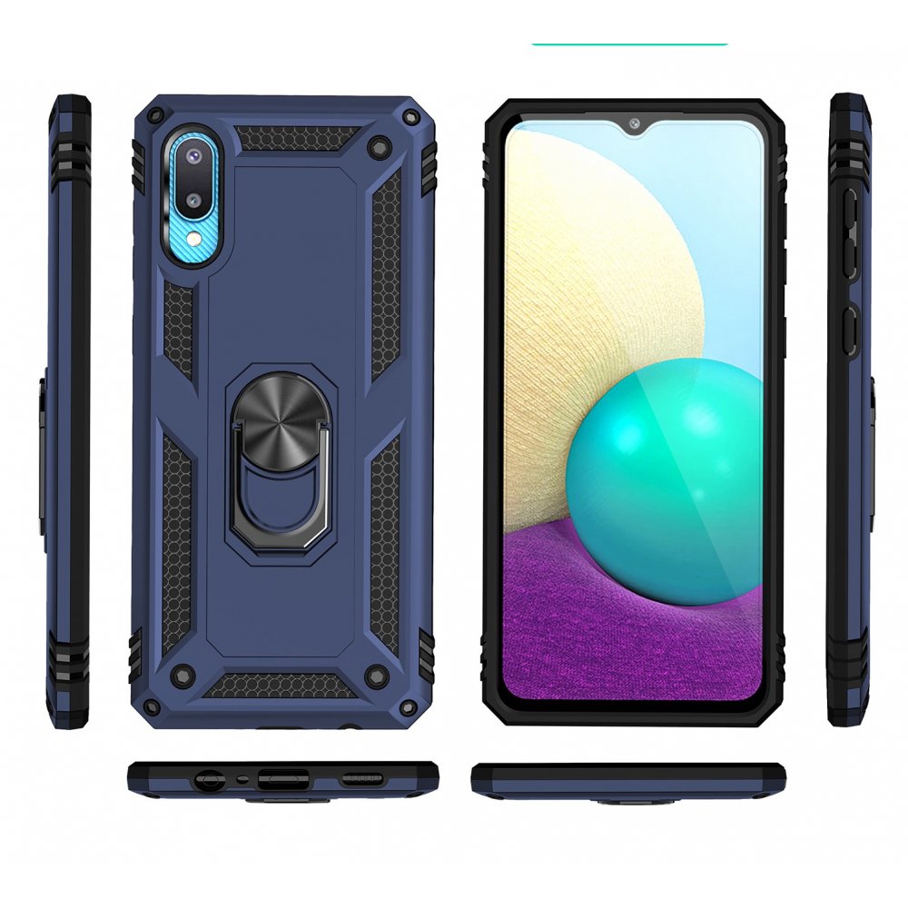  Samsung Galaxy A02 Kılıf Sofya Yüzüklü Silikon Kapak - Lacivert