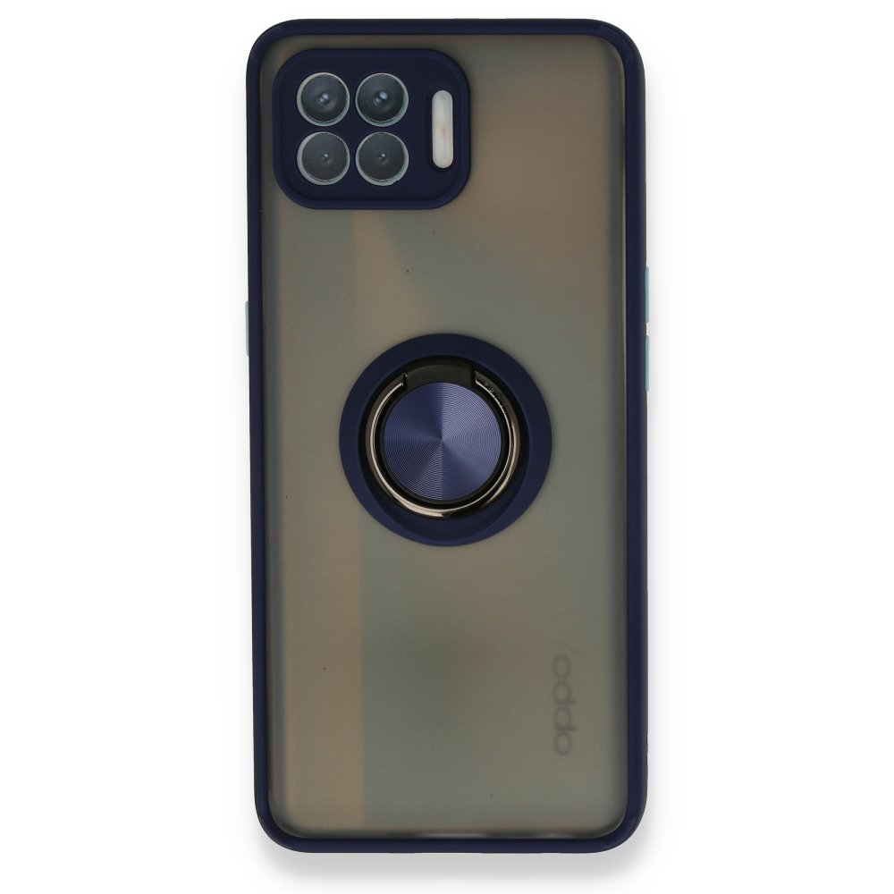  Oppo Reno 4 Lite Kılıf Montreal Yüzüklü Silikon Kapak - Lacivert