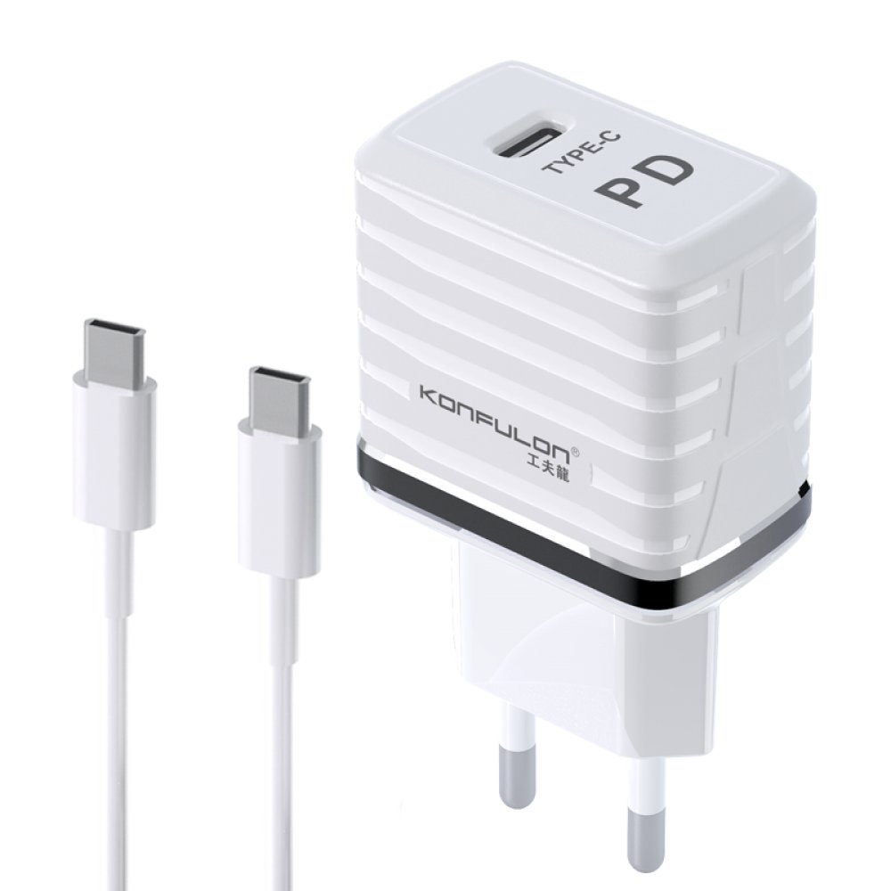 Konfulon C32D 20W PD Şarj Cihazı + DC15 1M 20W 5A Type-C to Type-C Kablolu Şarj Cihazı