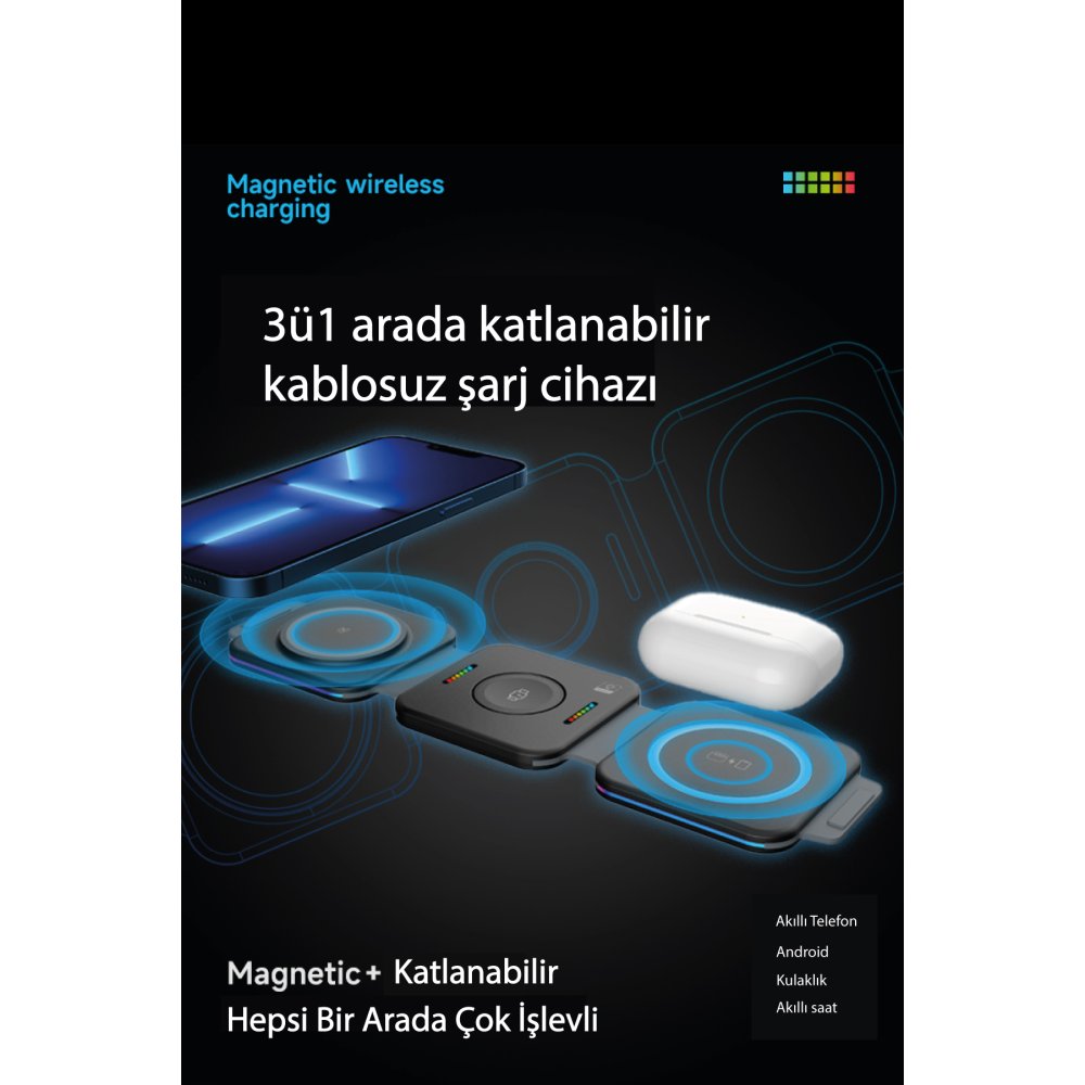  F21 3in1 Katlanabilir Kablosuz Şarj Masaüstü Set - Beyaz