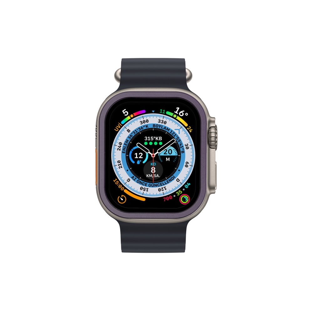  Apple Watch Ultra 49mm Alüminyum Kasa Cam Ekran Koruyucu - Mor