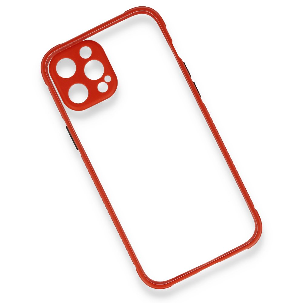  iPhone 12 Pro Max Kılıf Miami Şeffaf Silikon - Kırmızı