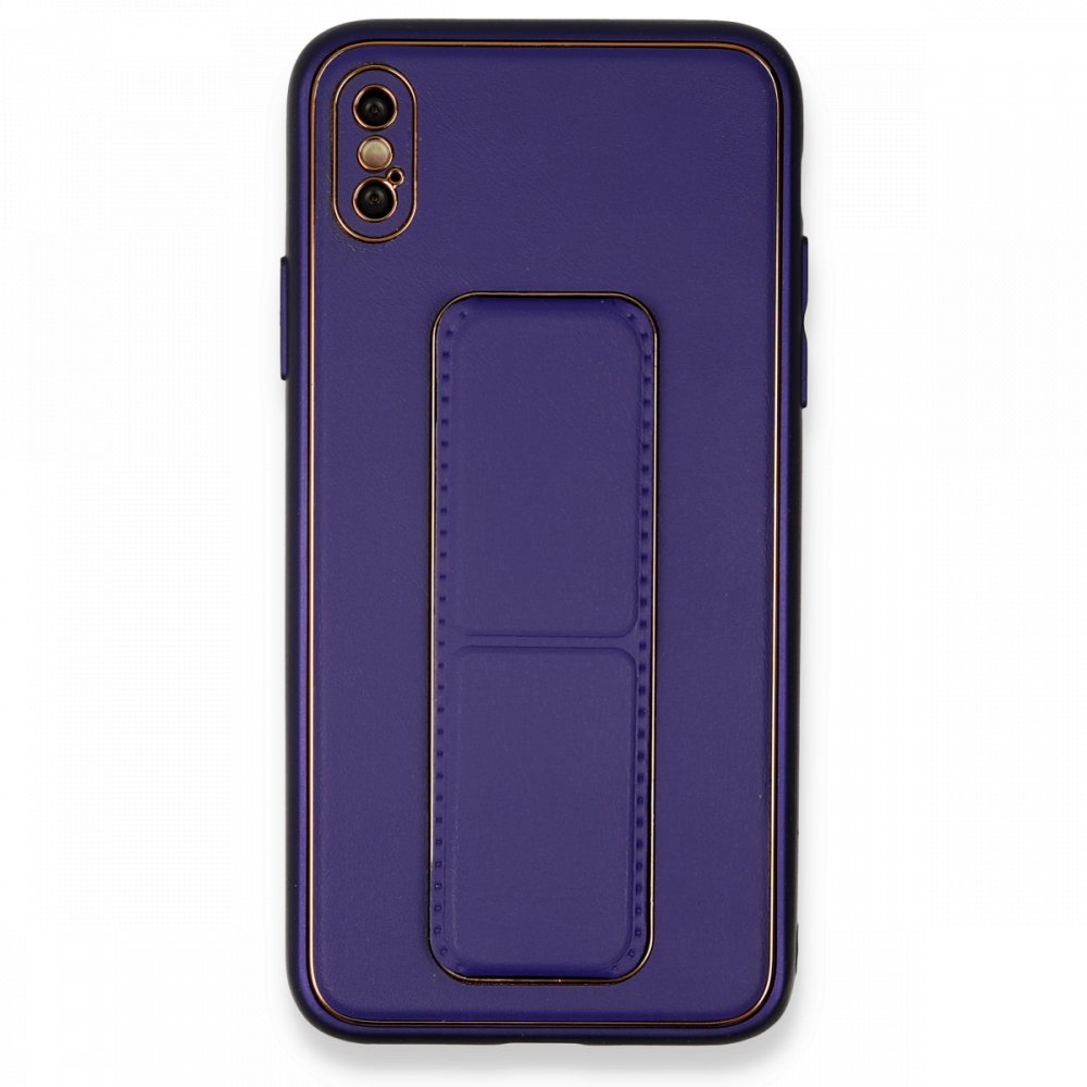 iPhone X Kılıf Coco Deri Standlı Kapak - Mor  iPhone X Kılıf Coco Deri Standlı Kapak - Mor