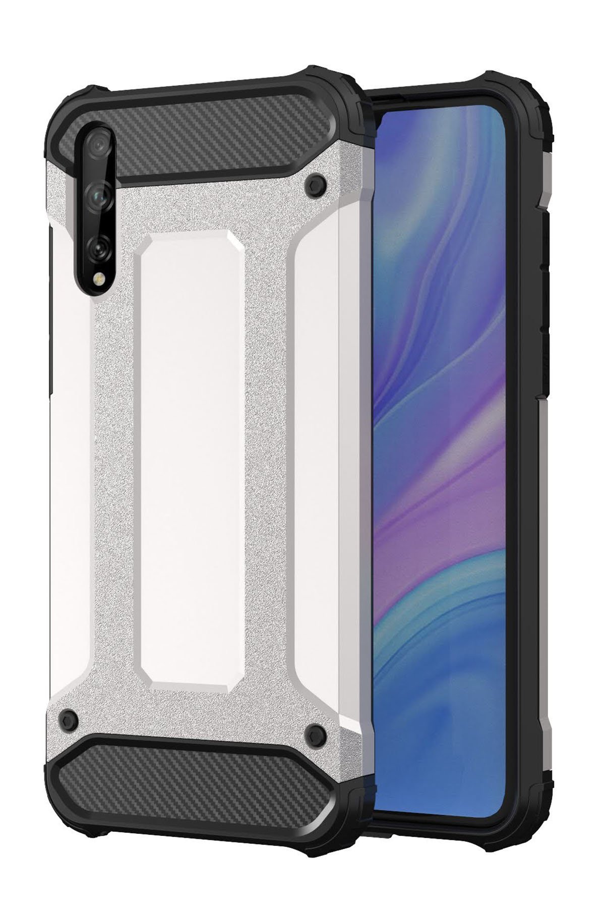 Huawei P Smart S Kılıf Tank Silikon Kapak - Gümüş Huawei P Smart S Kılıf Tank Silikon Kapak - Gümüş