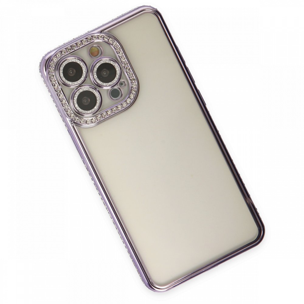 iPhone 13 Pro Kılıf Joke Taşlı Silikon - Mor iPhone 13 Pro Kılıf Joke Taşlı Silikon - Mor