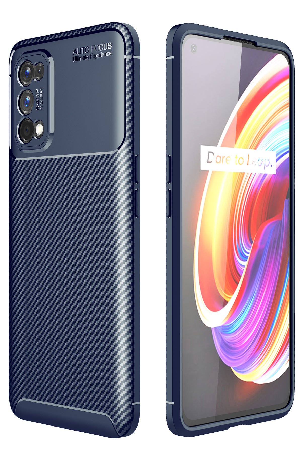 Realme 7 Pro Kılıf Auto Focus Karbon Kapak - Lacivert  Realme 7 Pro Kılıf Auto Focus Karbon Kapak - Lacivert
