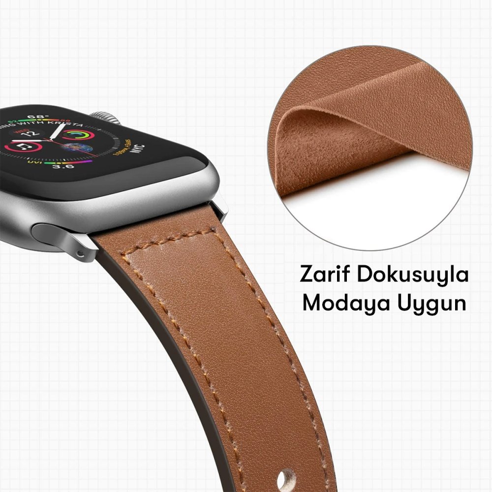 Apple Watch 42mm KR415 Luaz Deri Kordon - Siyah Apple Watch 42mm KR415 Luaz Deri Kordon - Siyah
