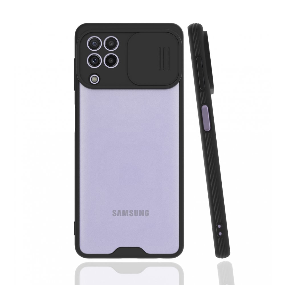  Samsung Galaxy M22 Kılıf Platin Kamera Koruma Silikon - Siyah