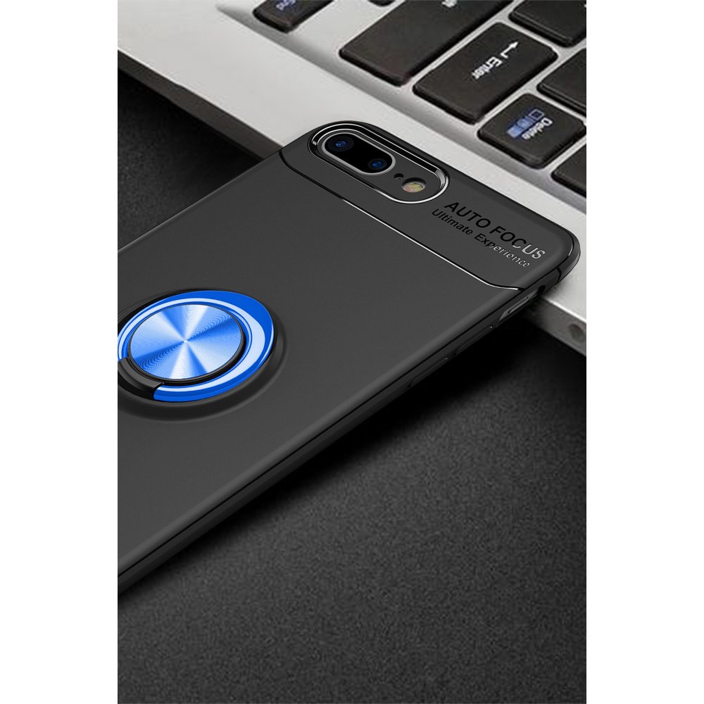  iPhone 7 Plus Kılıf Range Yüzüklü Silikon - Siyah-Mavi