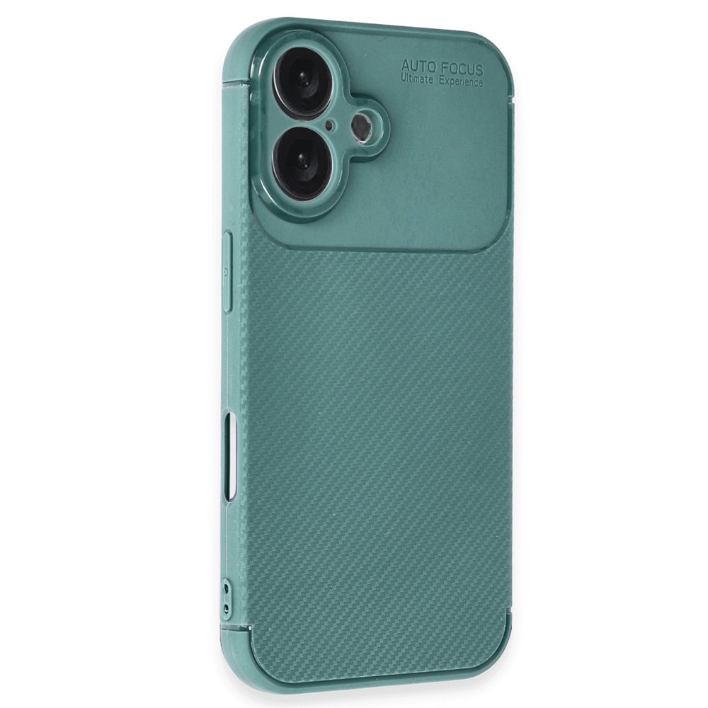 iPhone 16 Kılıf Auto Focus Karbon Kapak - Koyu Yeşil  iPhone 16 Kılıf Auto Focus Karbon Kapak - Koyu Yeşil