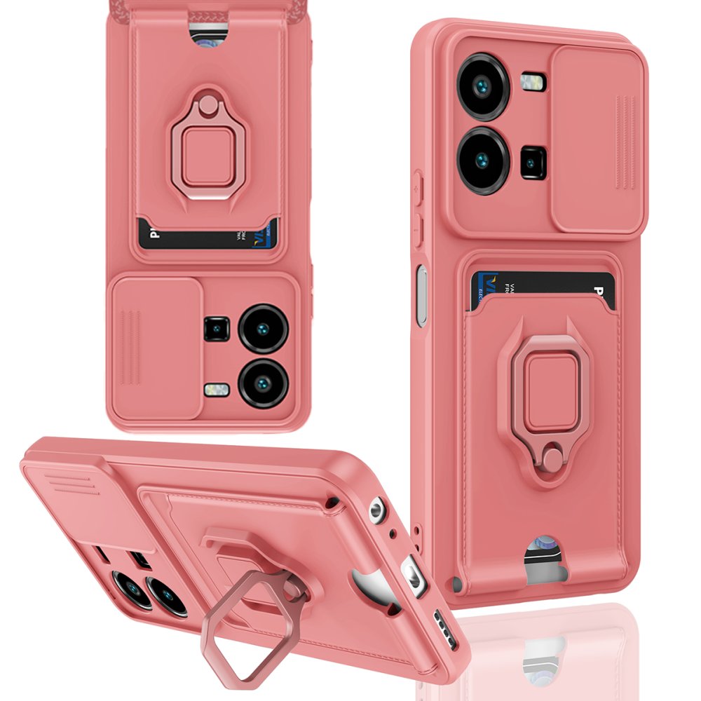  Vivo Y22S Kılıf Zuma Kartvizitli Yüzüklü Silikon - Pembe