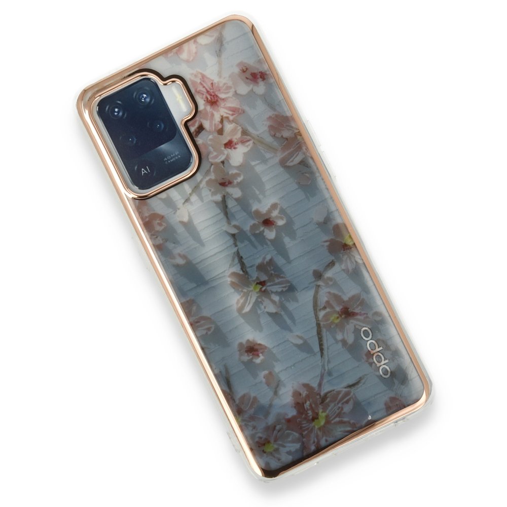 Oppo Reno 5 Lite Kılıf Çiçekli Silikon - Gri Oppo Reno 5 Lite Kılıf Çiçekli Silikon - Gri