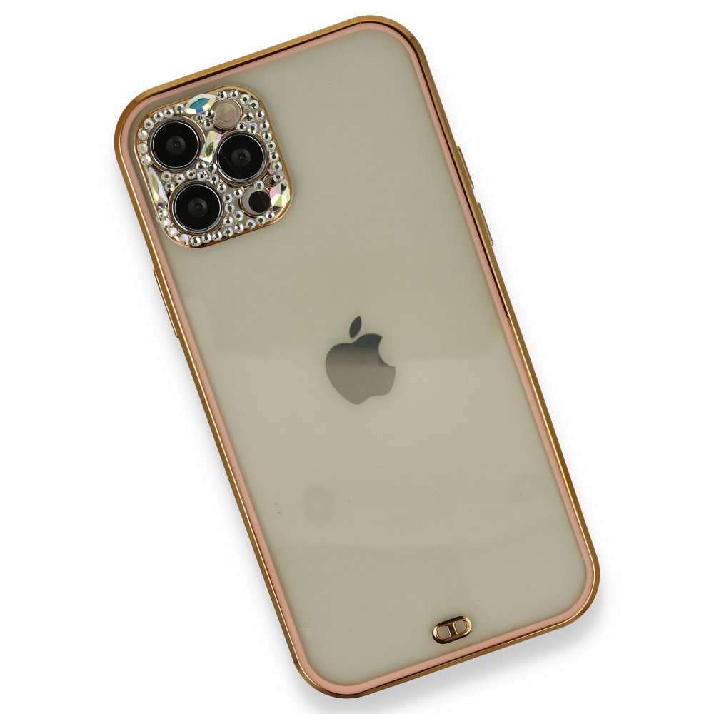 iPhone 12 Pro Kılıf Liva Taşlı Silikon - Pembe