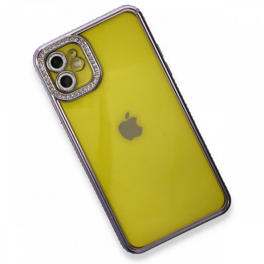  iPhone 12 Kılıf Joke Taşlı Silikon - Mor