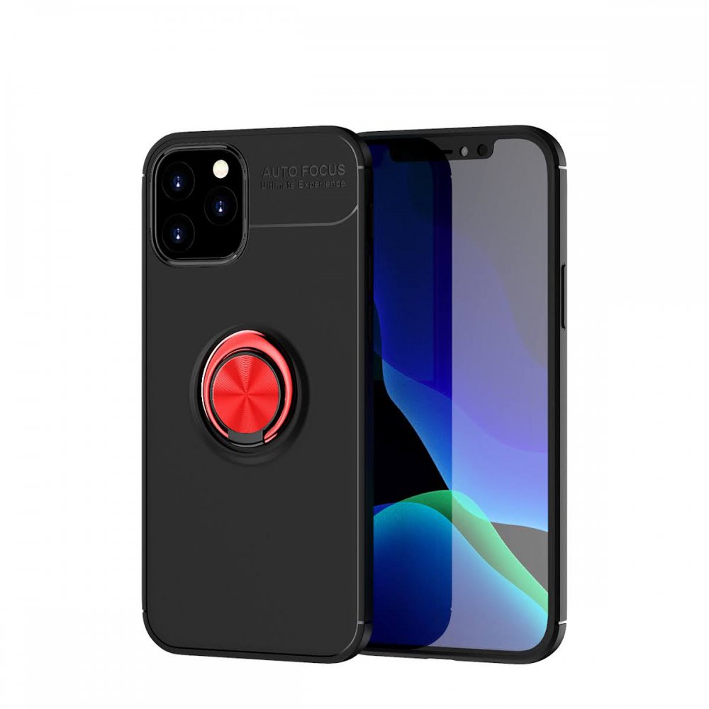  iPhone 12 Pro Kılıf Range Yüzüklü Silikon - Siyah-Kırmızı