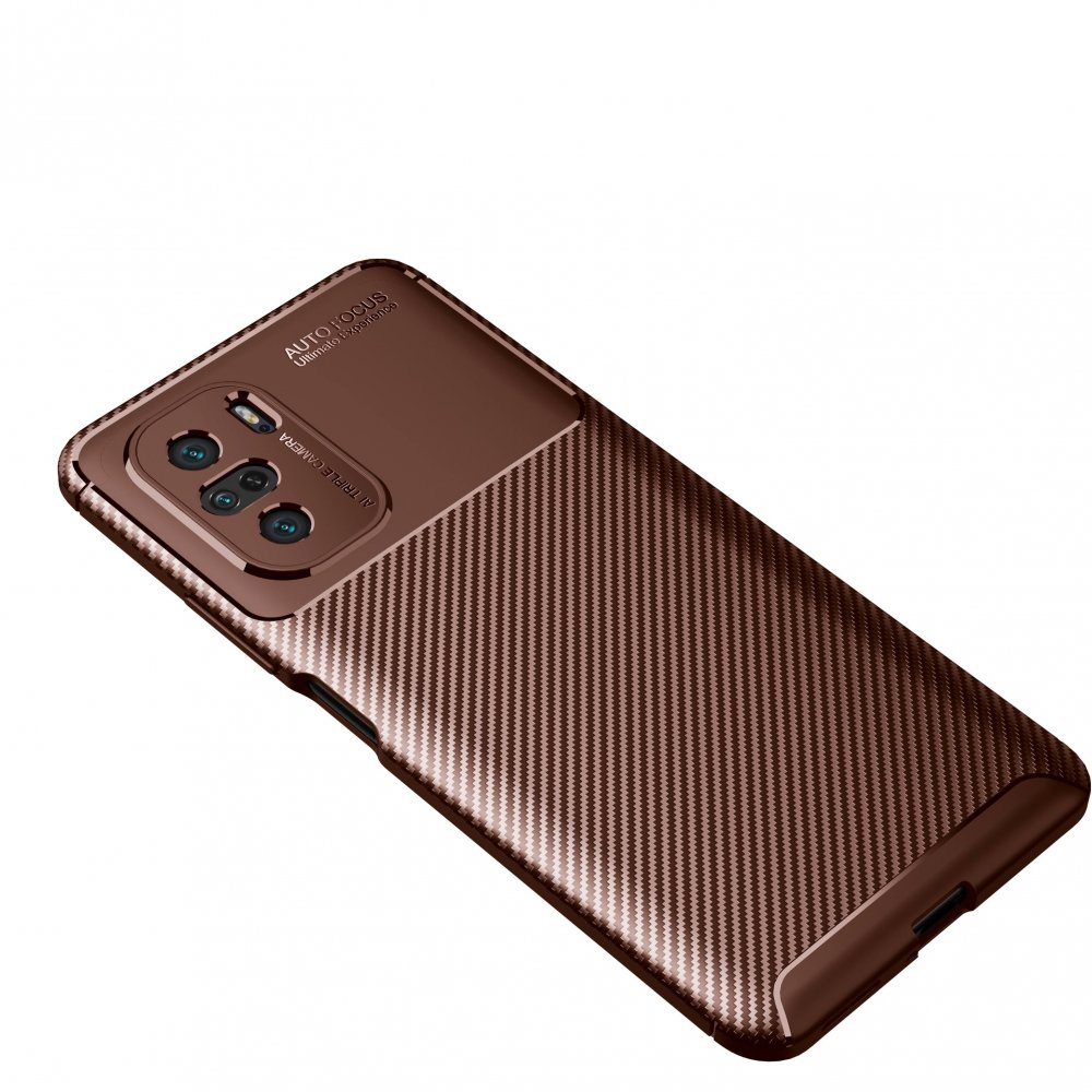 Redmi K40 Kılıf Auto Focus Karbon Kapak - Kahverengi Redmi K40 Kılıf Auto Focus Karbon Kapak - Kahverengi
