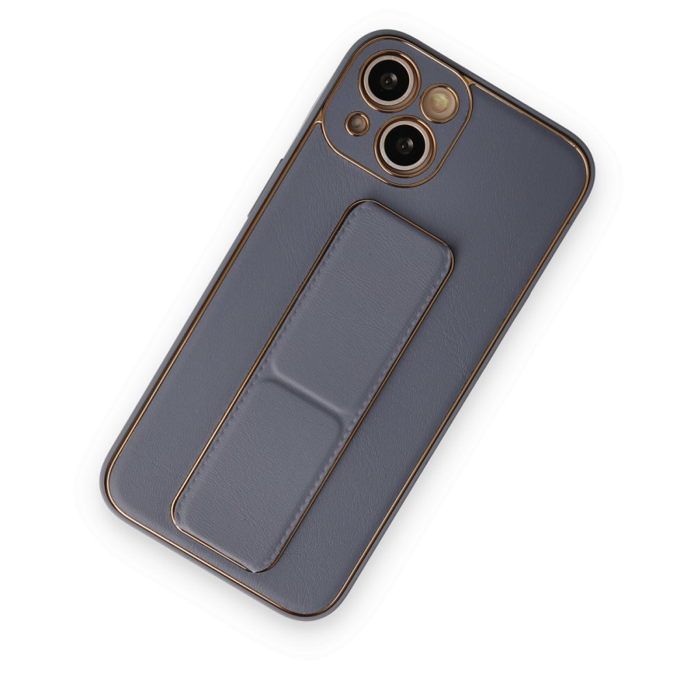 iPhone 14 Plus Kılıf Coco Deri Standlı Kapak - Gri  iPhone 14 Plus Kılıf Coco Deri Standlı Kapak - Gri